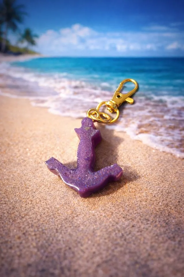 Purple glitter anchor keychain