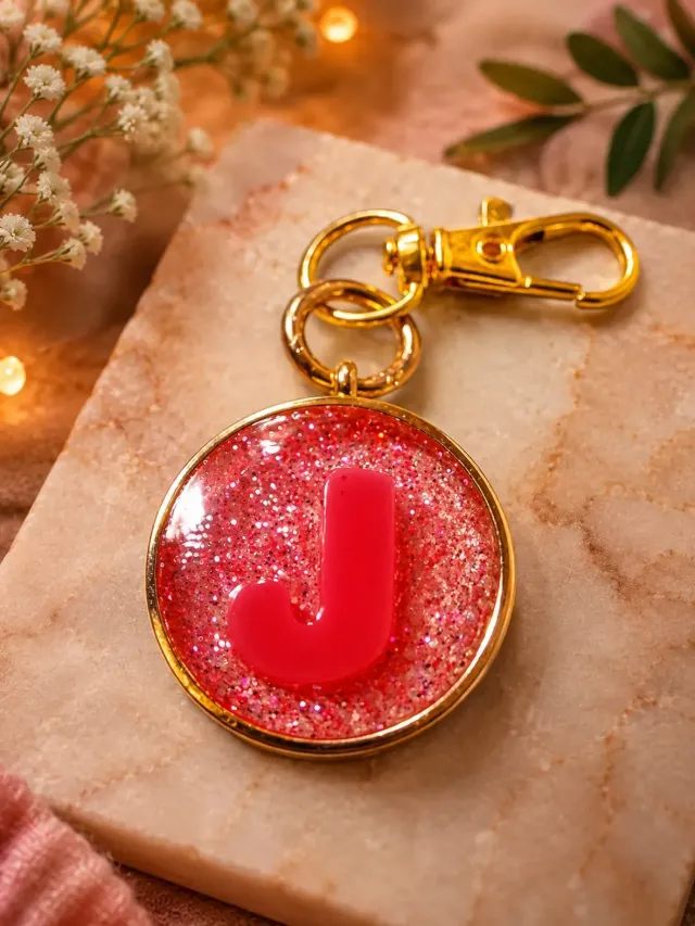Red glitter initial keychain